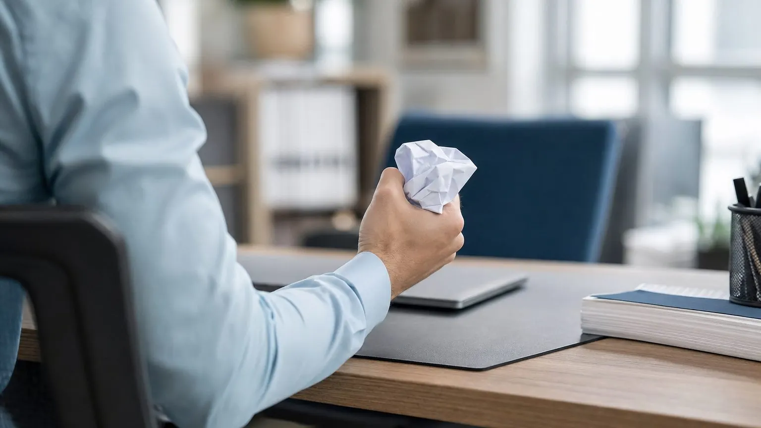 Lettre de démission froissée sur un bureau, à annuler après une décision prise sous le coup de la colère