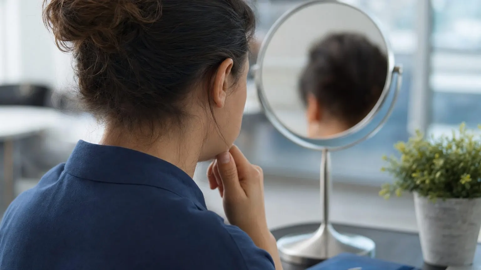 Différence entre estime de soi et confiance en soi : personne pensive devant un miroir