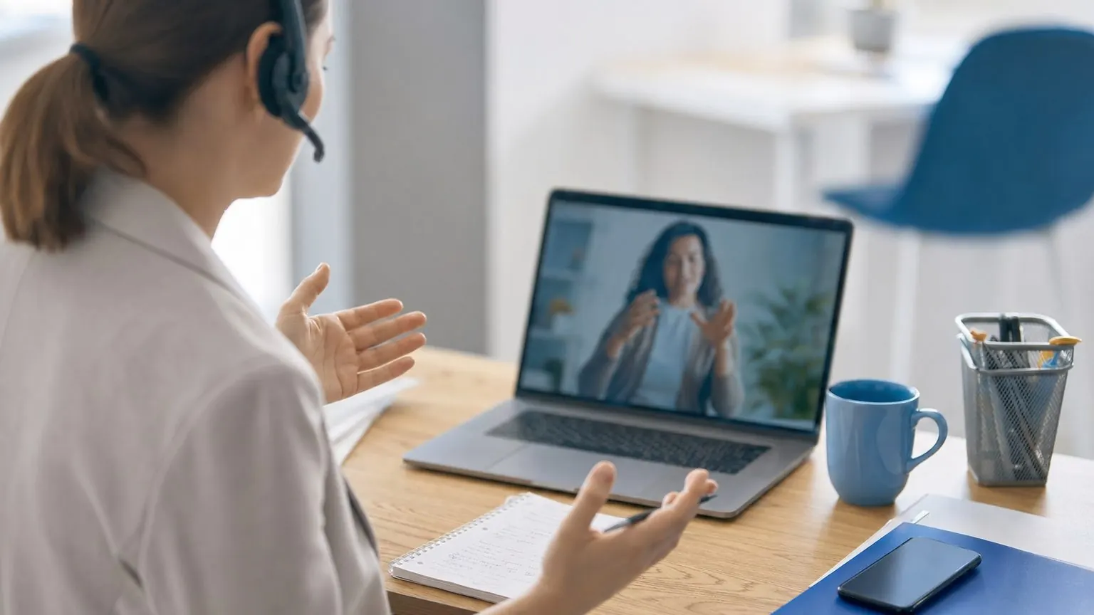 Préparer un entretien en anglais : visioconférence professionnelle avec casque